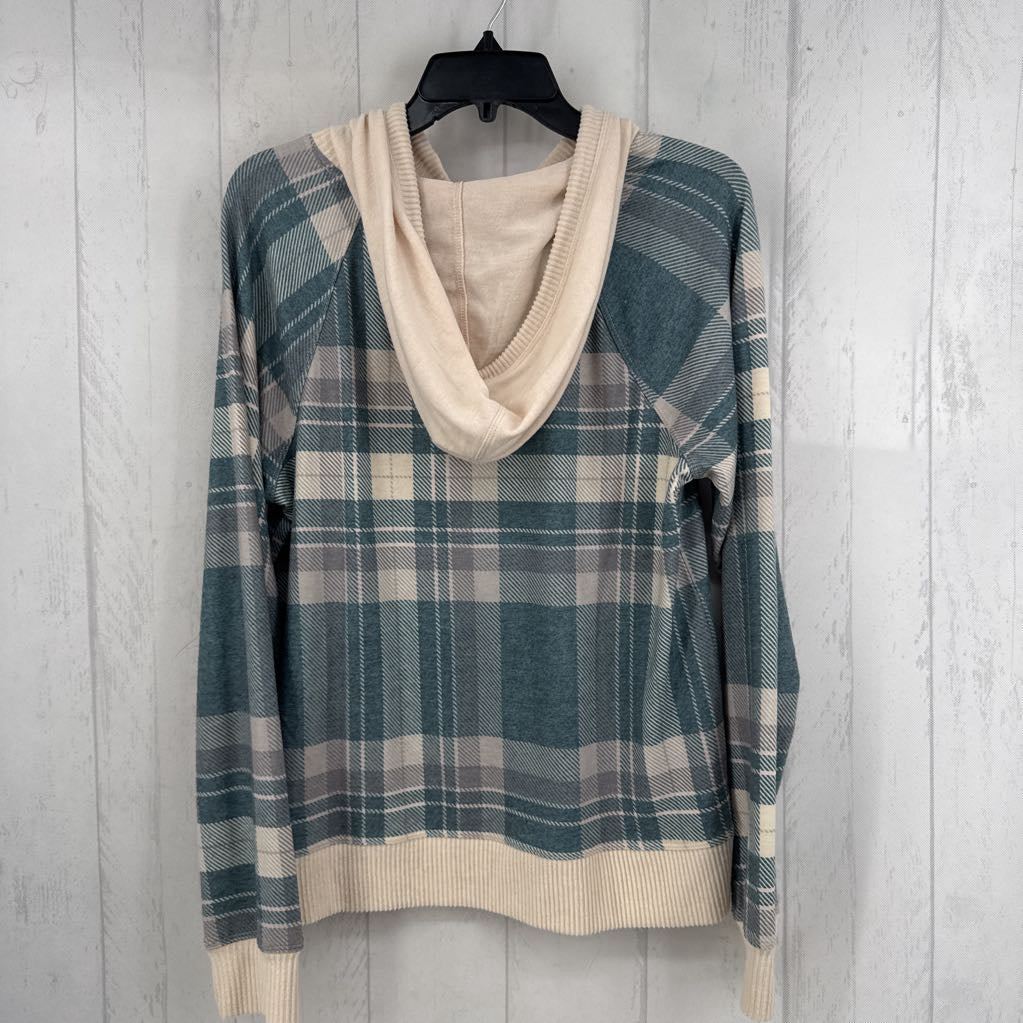 S plaid hooded l/s top