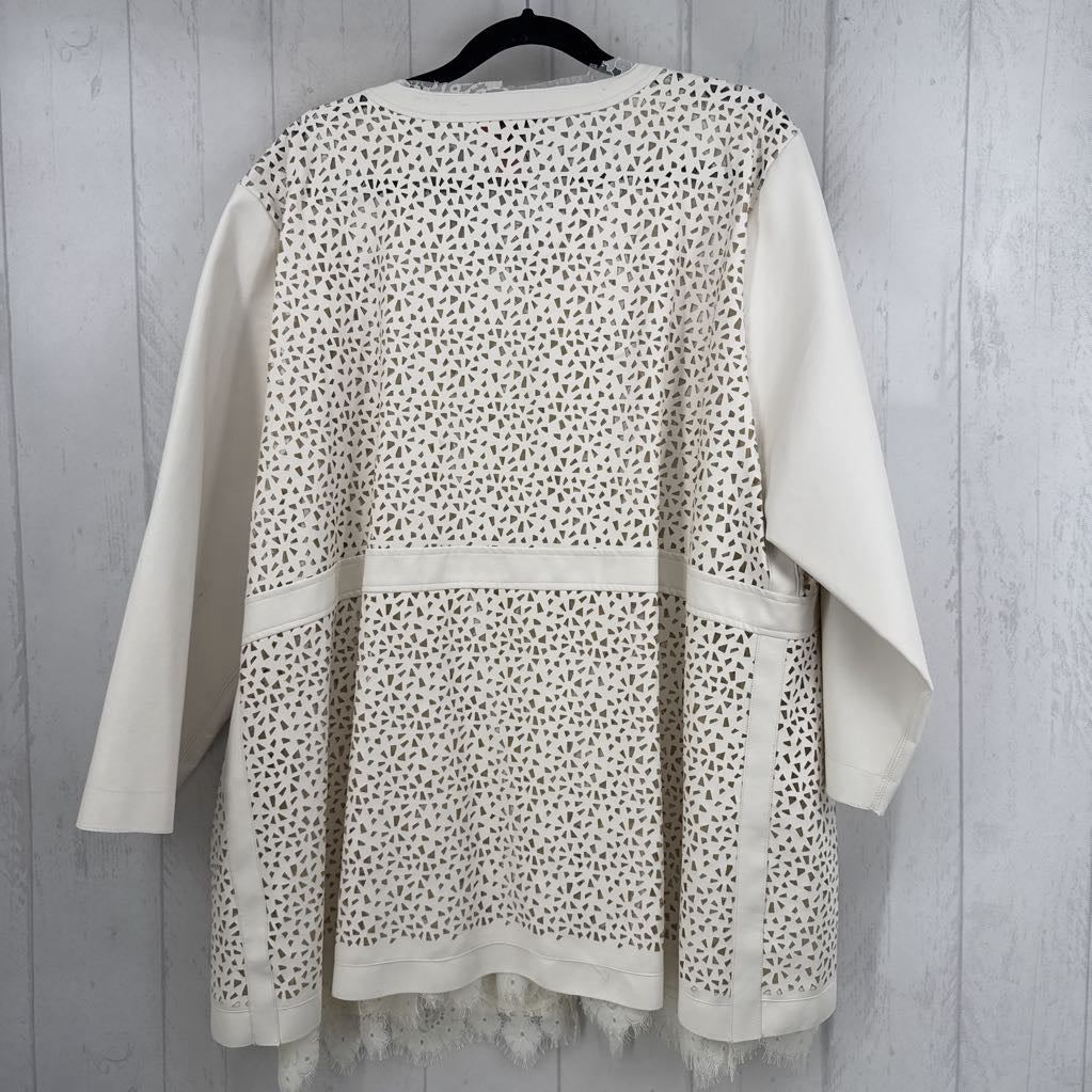 3X perforated vegan leather zip-up jacket