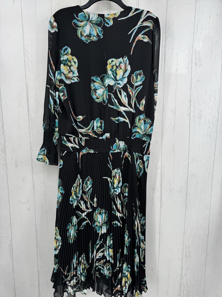14 flo print pleated l/s dress