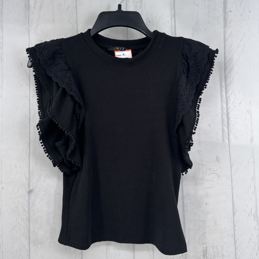 S ribbed eyelet ruffled tank