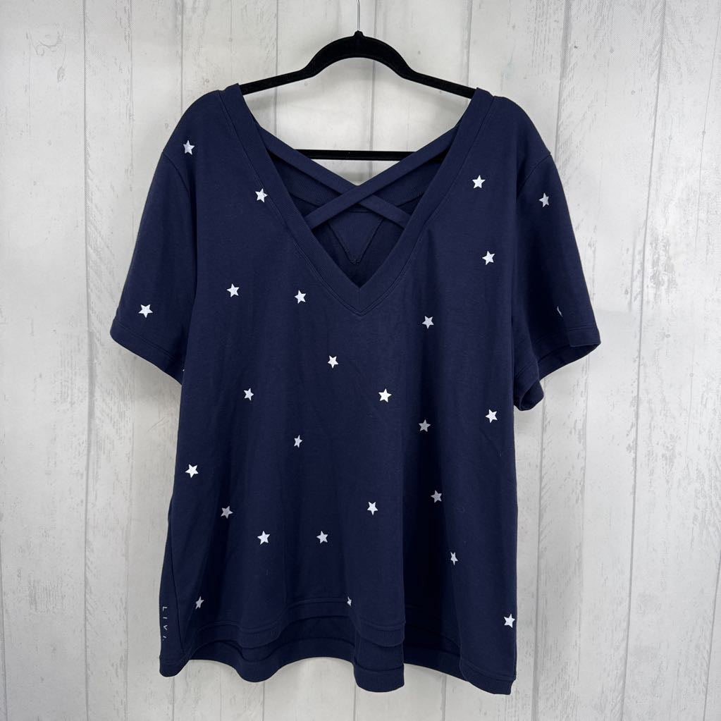 22/24 criss cross back star print s/s tee