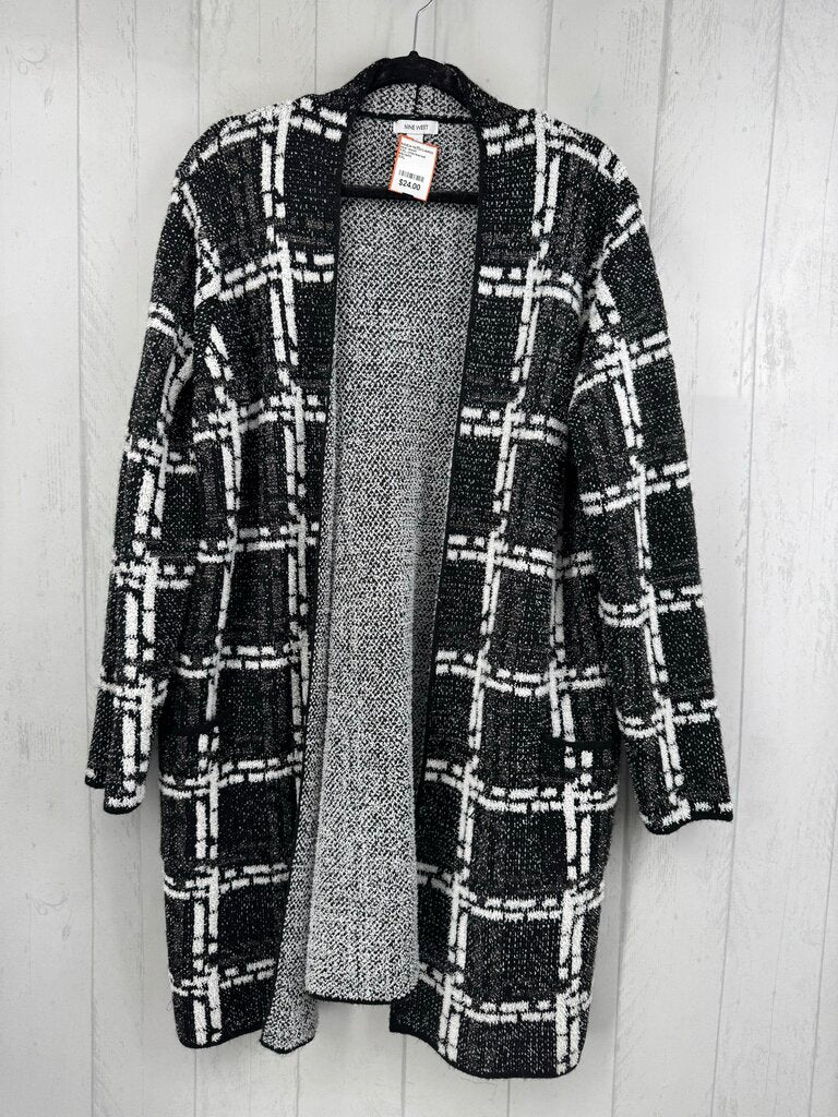 XXL checkered open front long cardi