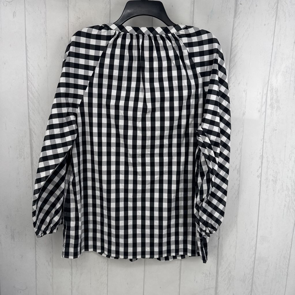 L buffalo plaid split neck l/s top