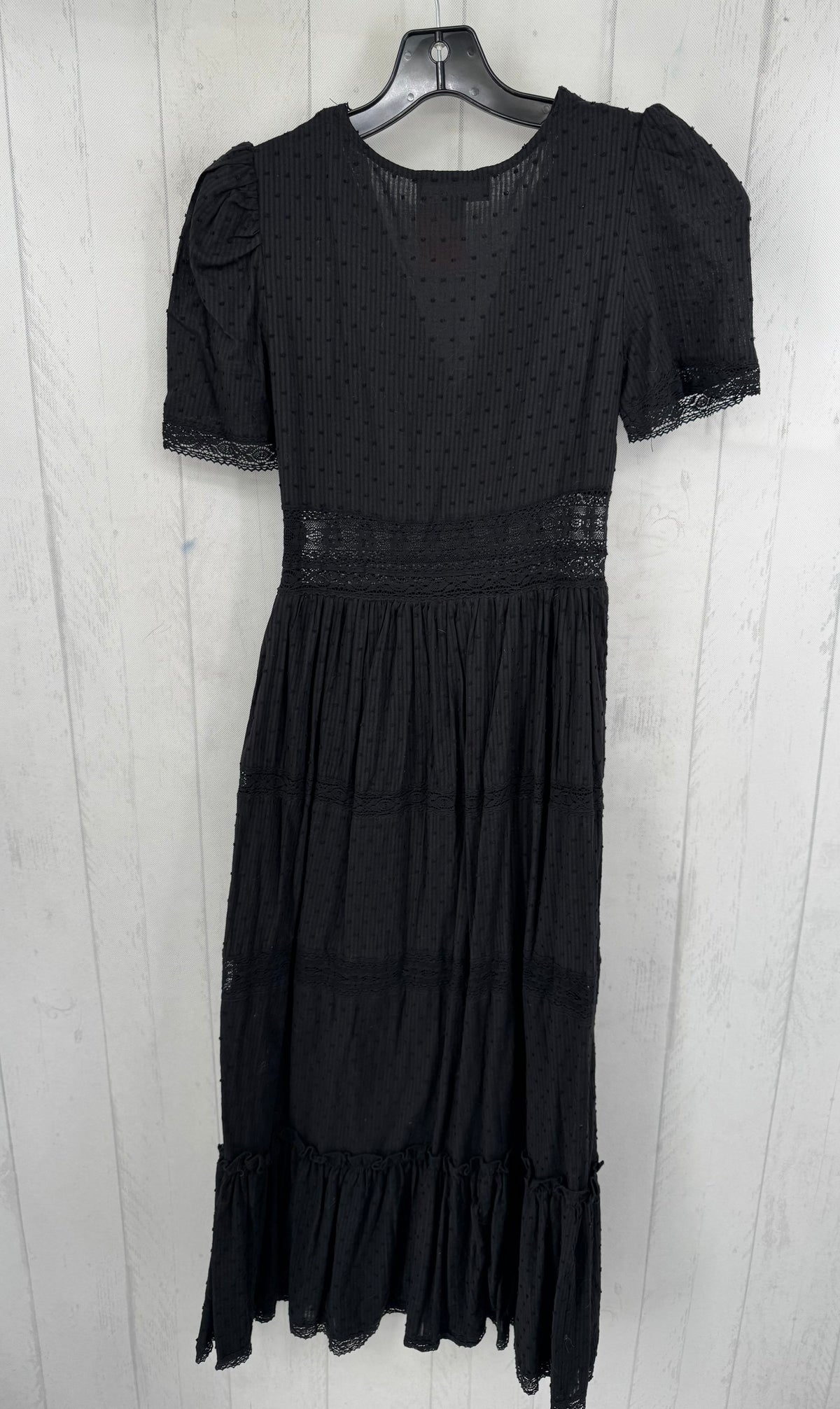 XS swiss dot lace accent s/s maxi dress