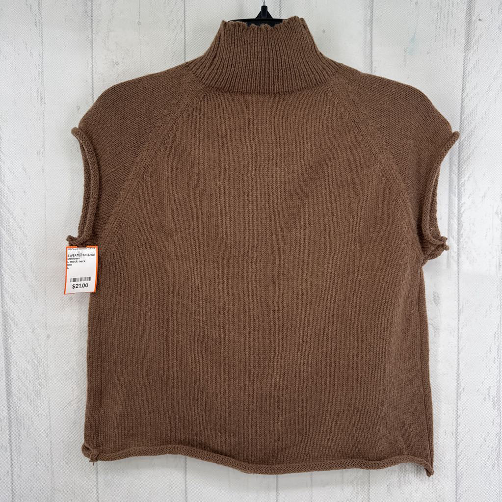 L mock neck button front cap slv sweater