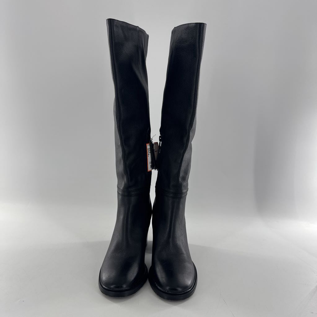 9 knee high block heel side zip boots