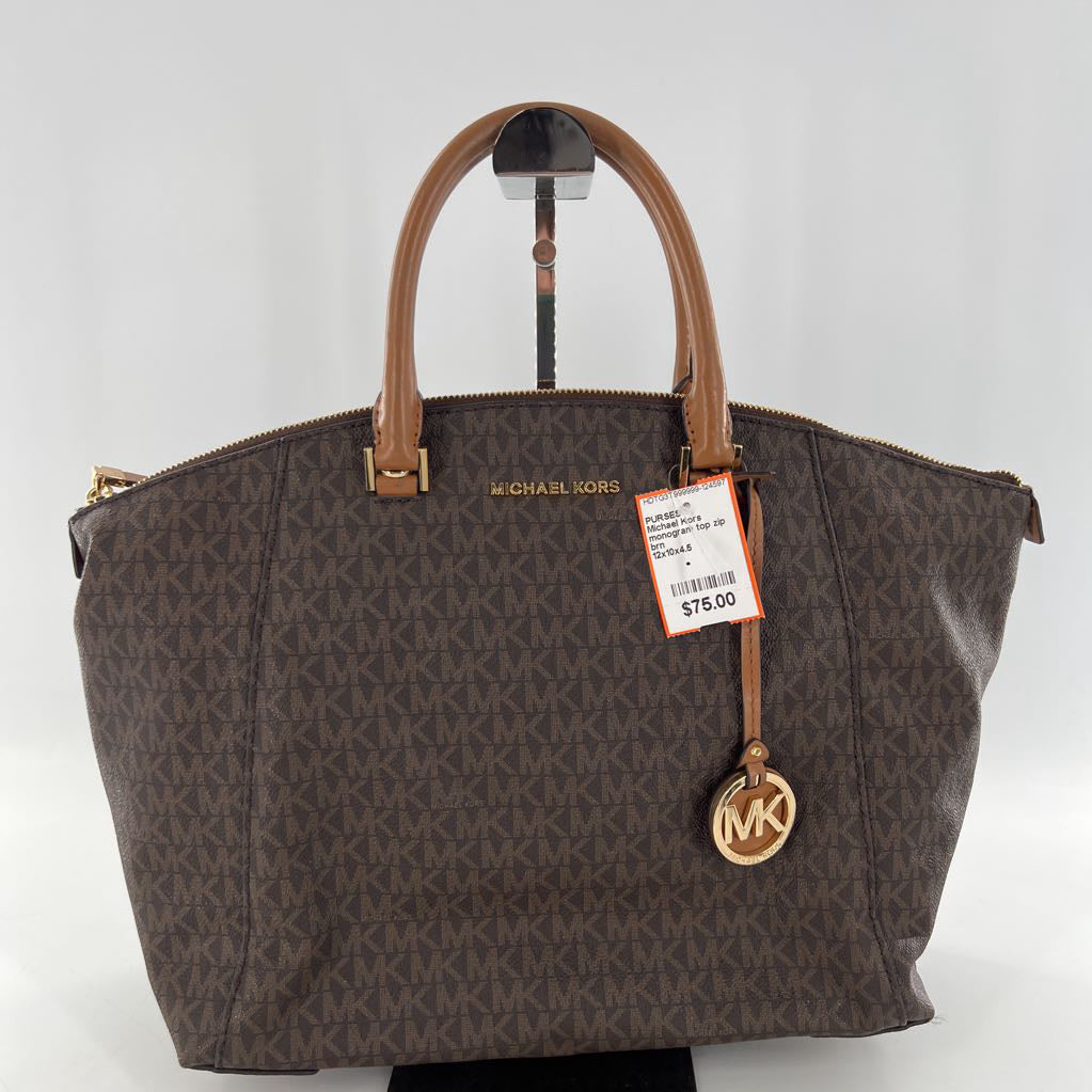 monogram top zip satchel w/ slip pocket