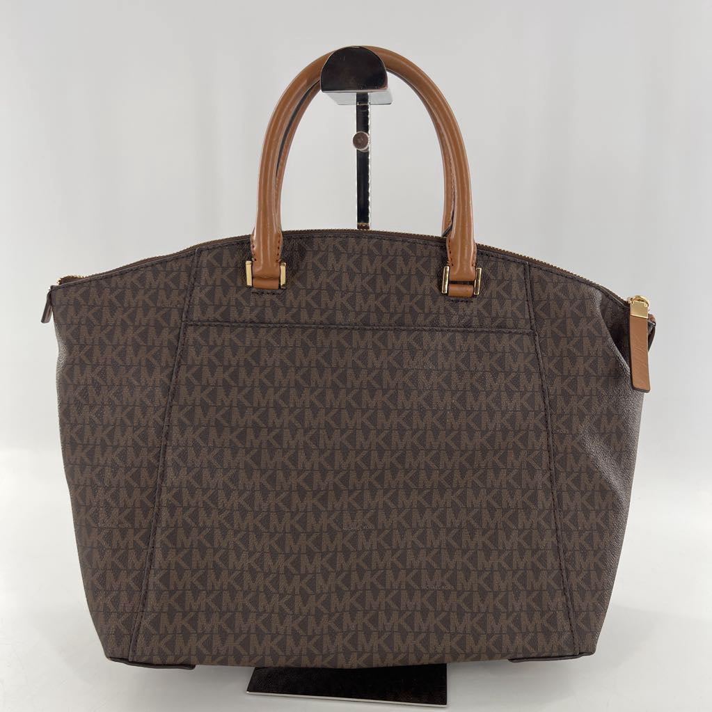 monogram top zip satchel w/ slip pocket