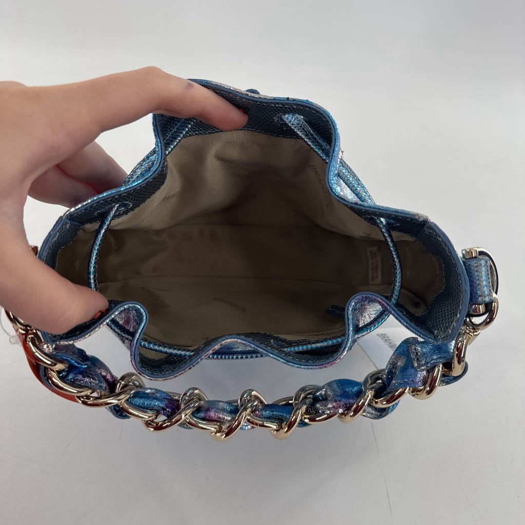 R285 bucket/drawstring metallic chain strap bag