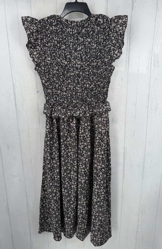 M flo print smocked bow front flutter slv dress