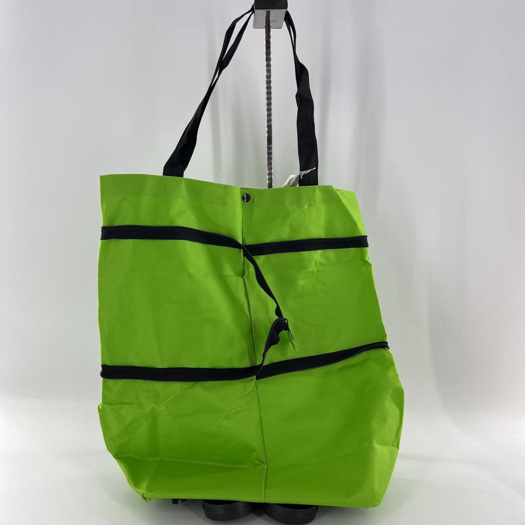 green foldable wheeled tote bag