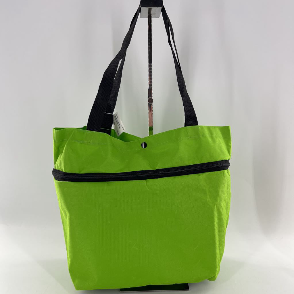 green foldable wheeled tote bag