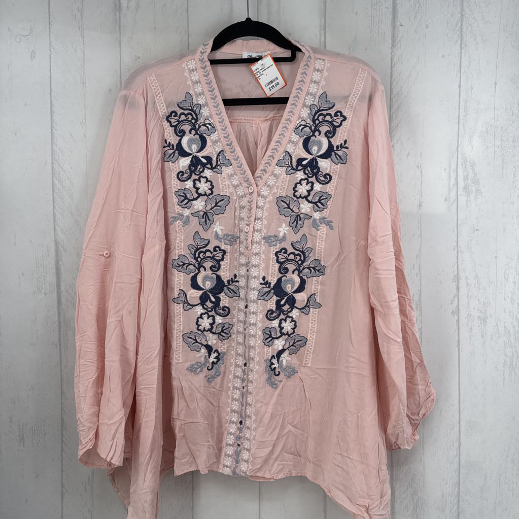 3X flo embroidered v-neck l/s top