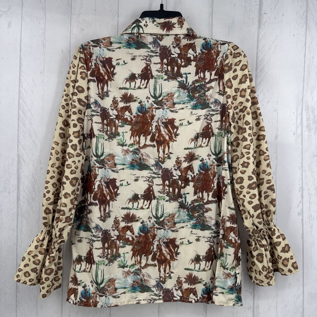 S western & animal print button down l/s top