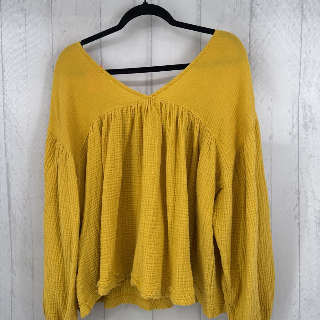 L gauze v-neck l/s top