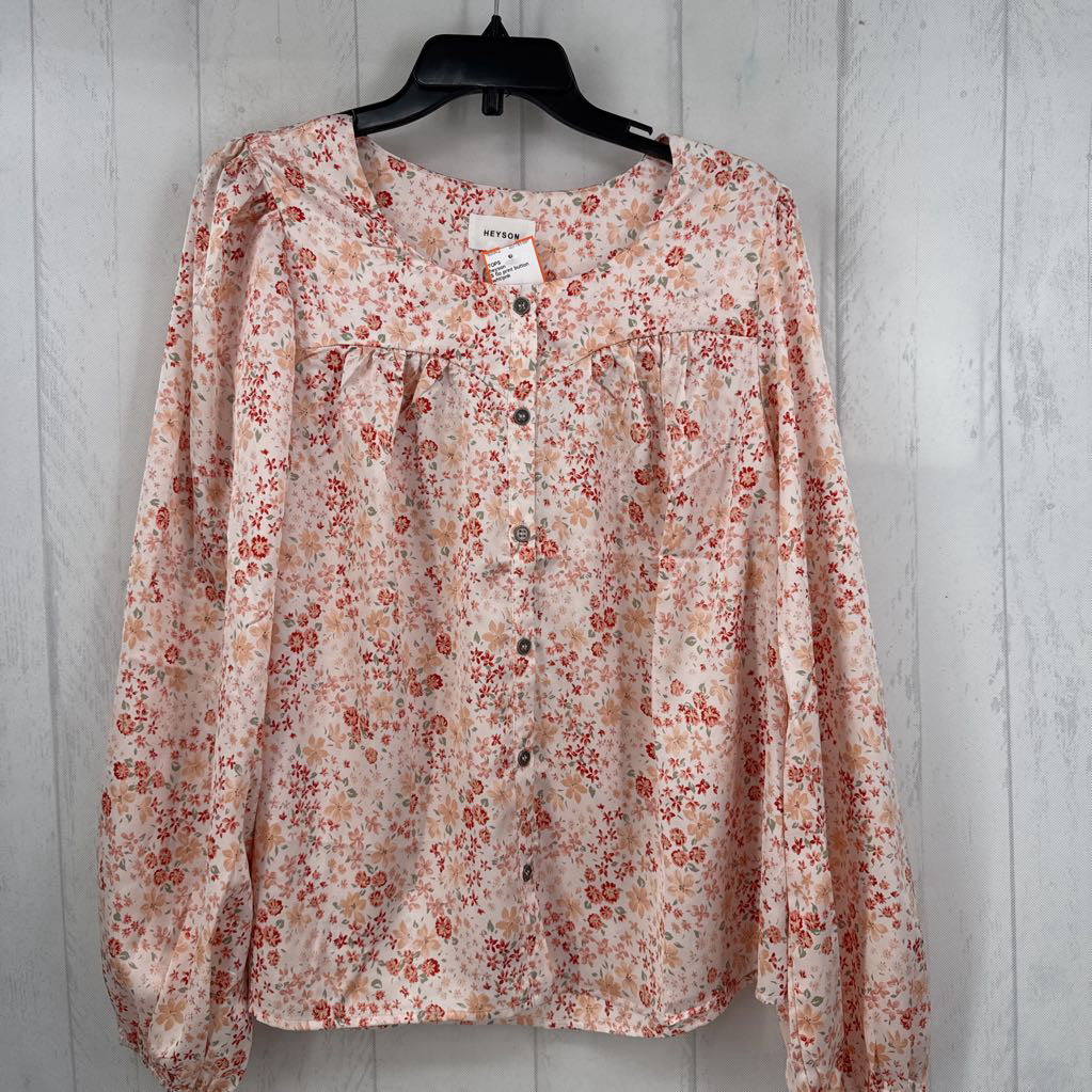 S flo print button down l/s top