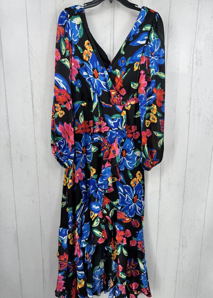 8 flo print ruffled hi-lo l/s dress