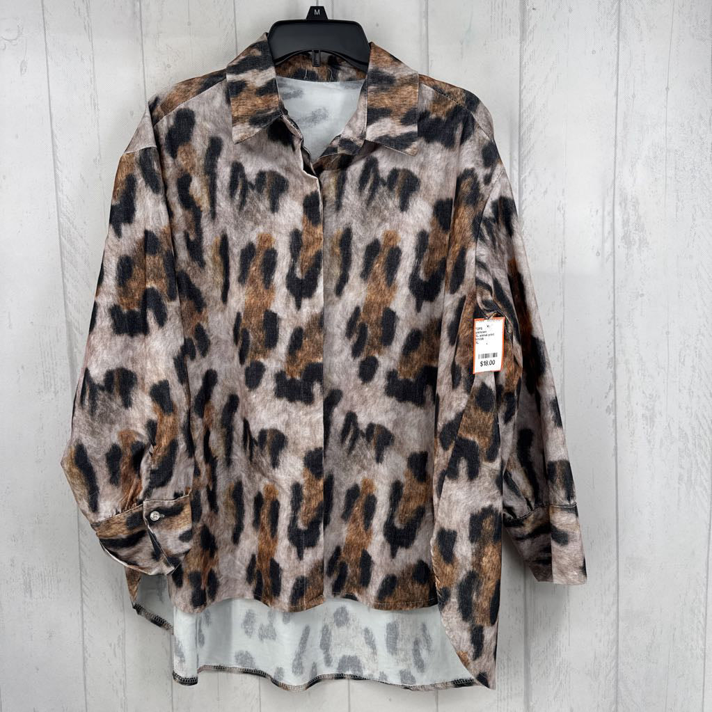 XL animal print corduroy button down l/s top
