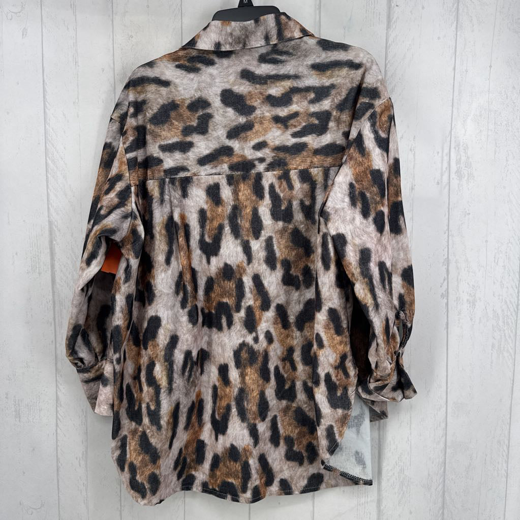 XL animal print corduroy button down l/s top