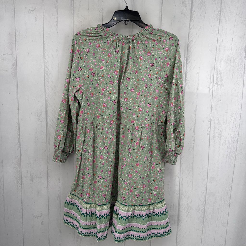 M flo print tassel tie l/s dress