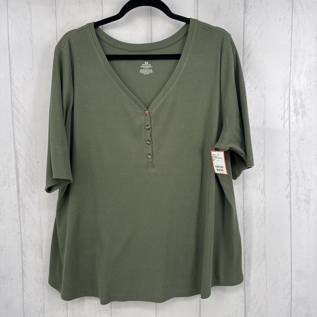 2X ribbed v-neck s/s henley