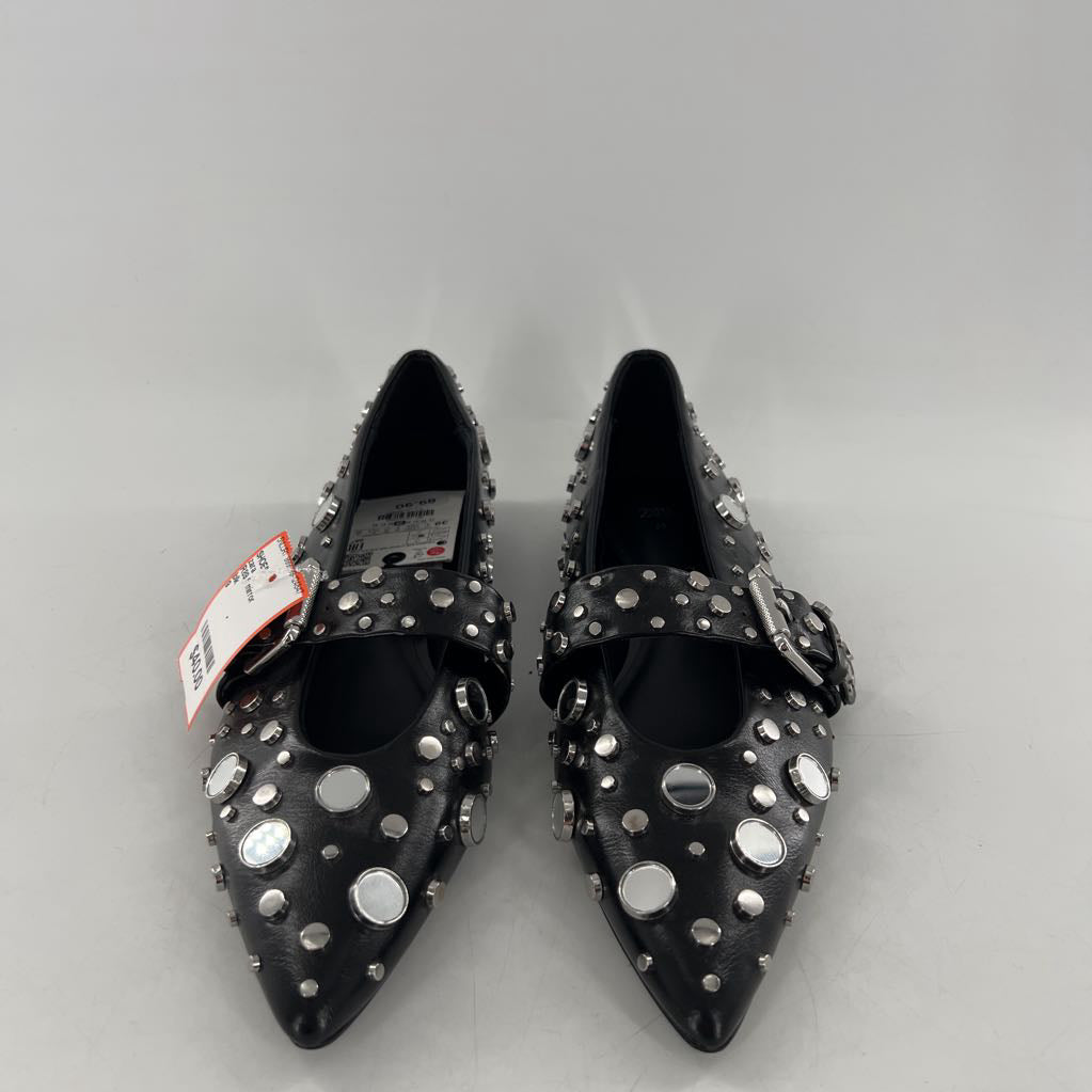 R89 9 mirror studded mary-jane flats