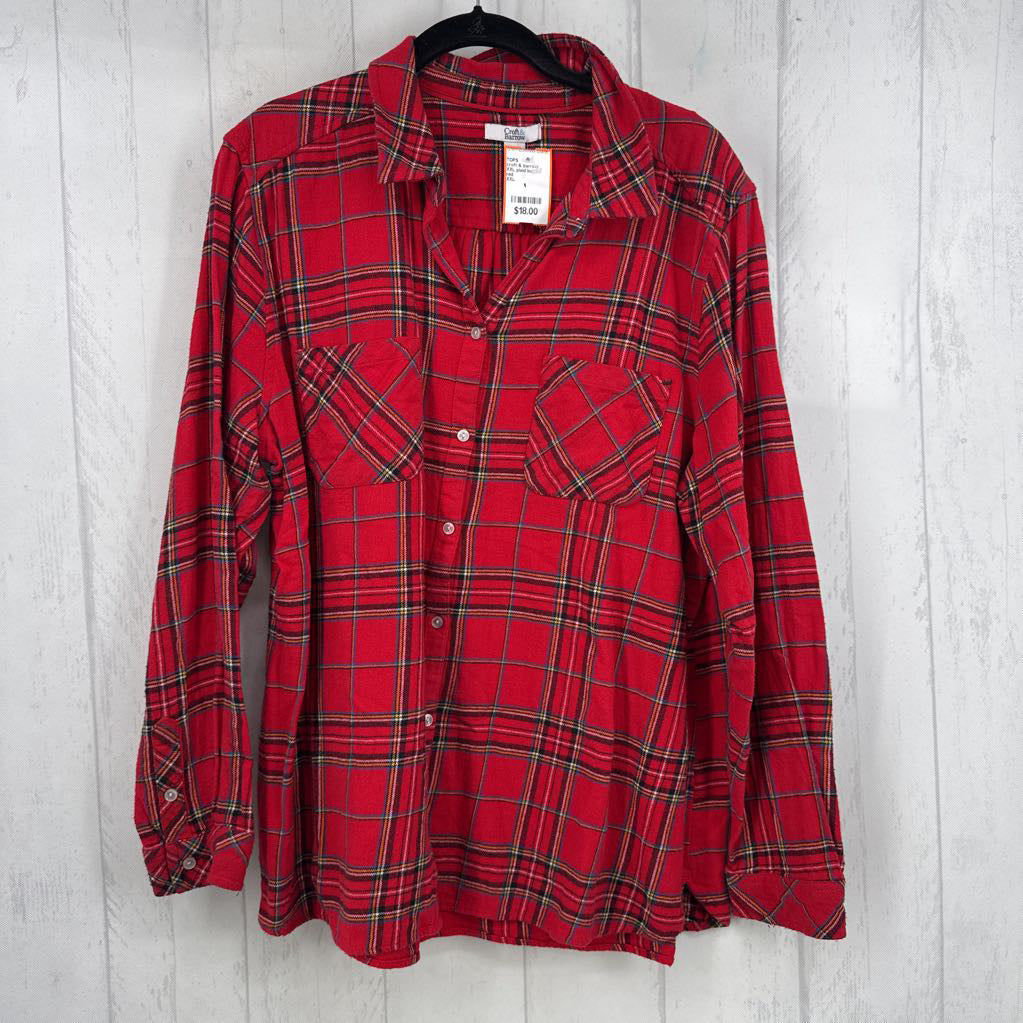 XXL plaid button down l/s top
