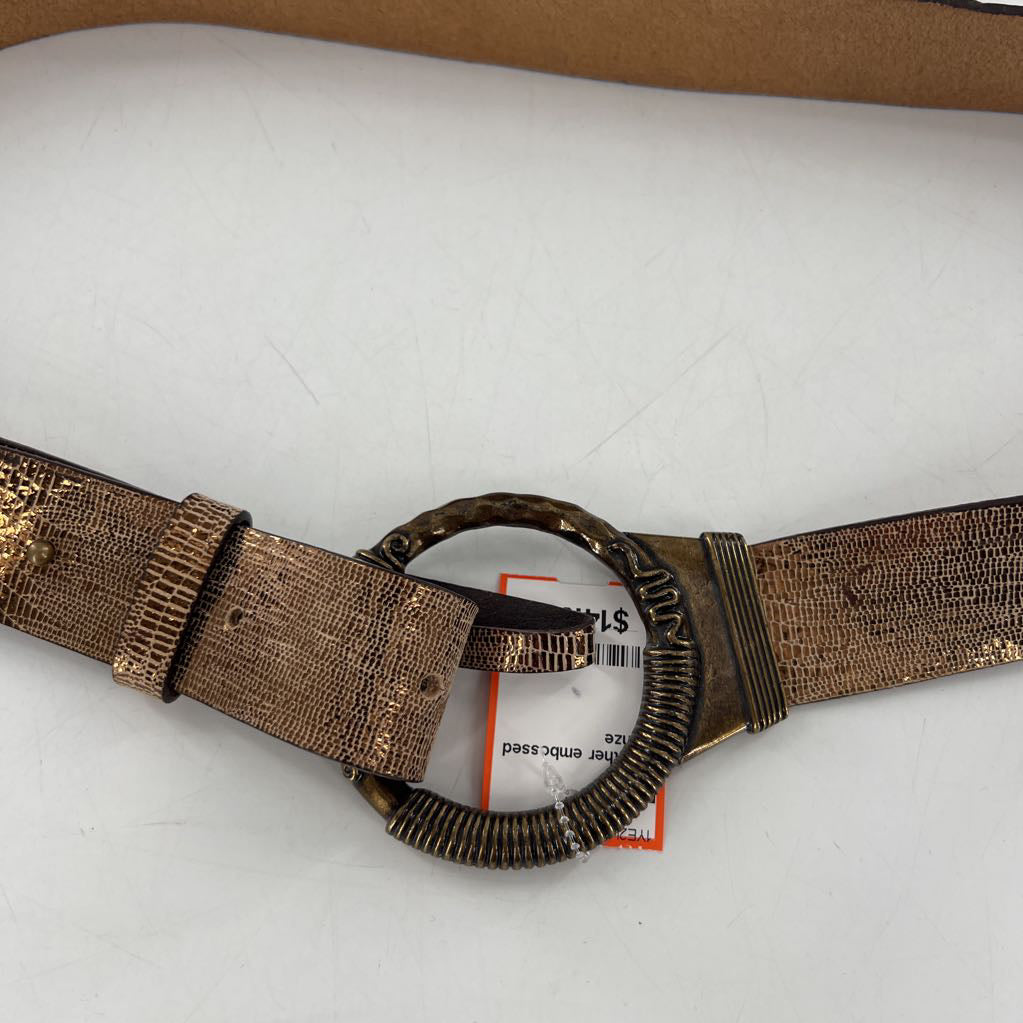 L leather embossed o-ring belt