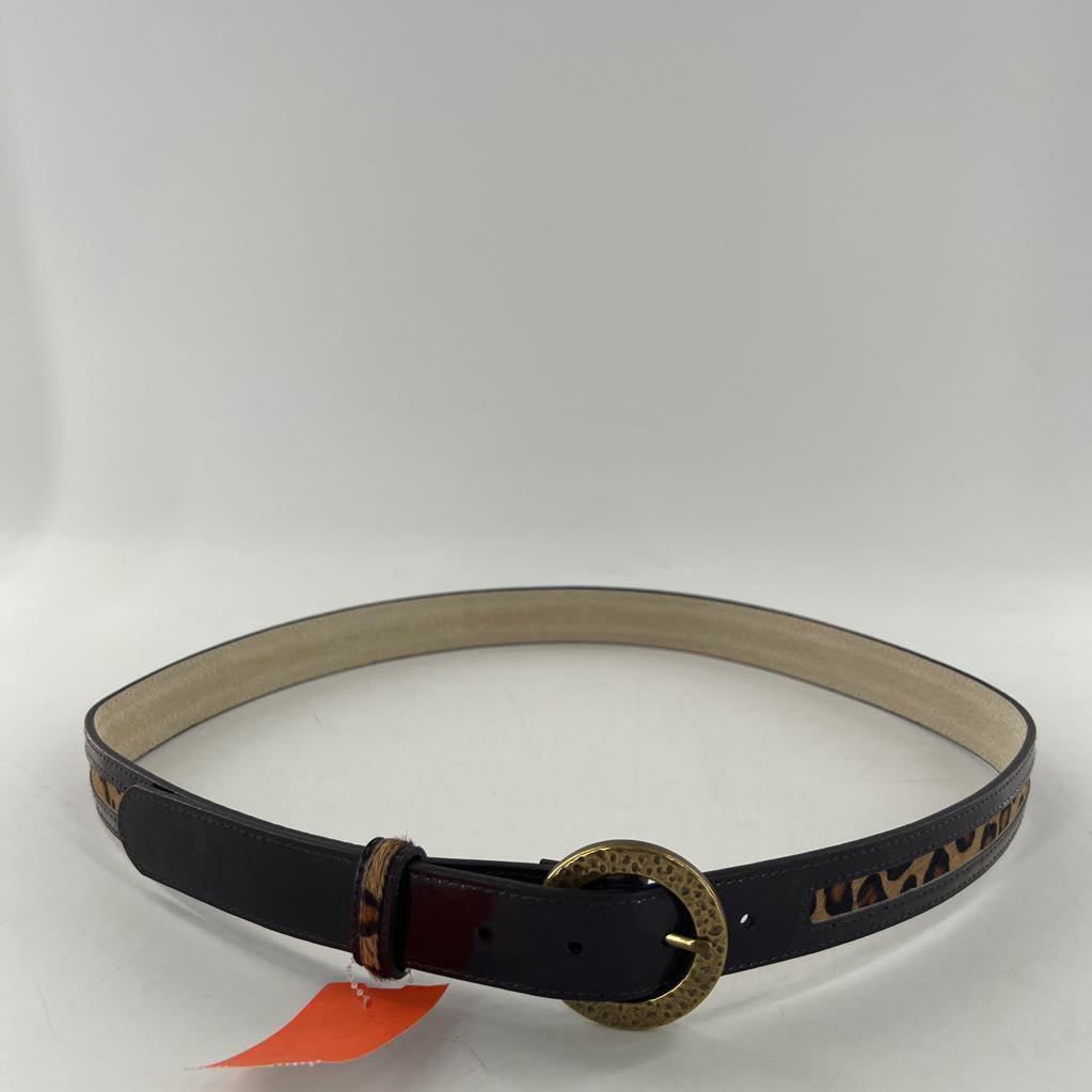 M leather animal print gold buckle belt