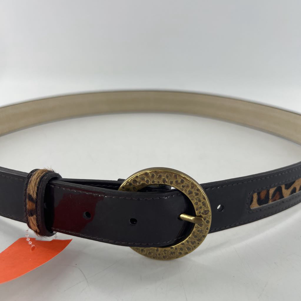 M leather animal print gold buckle belt