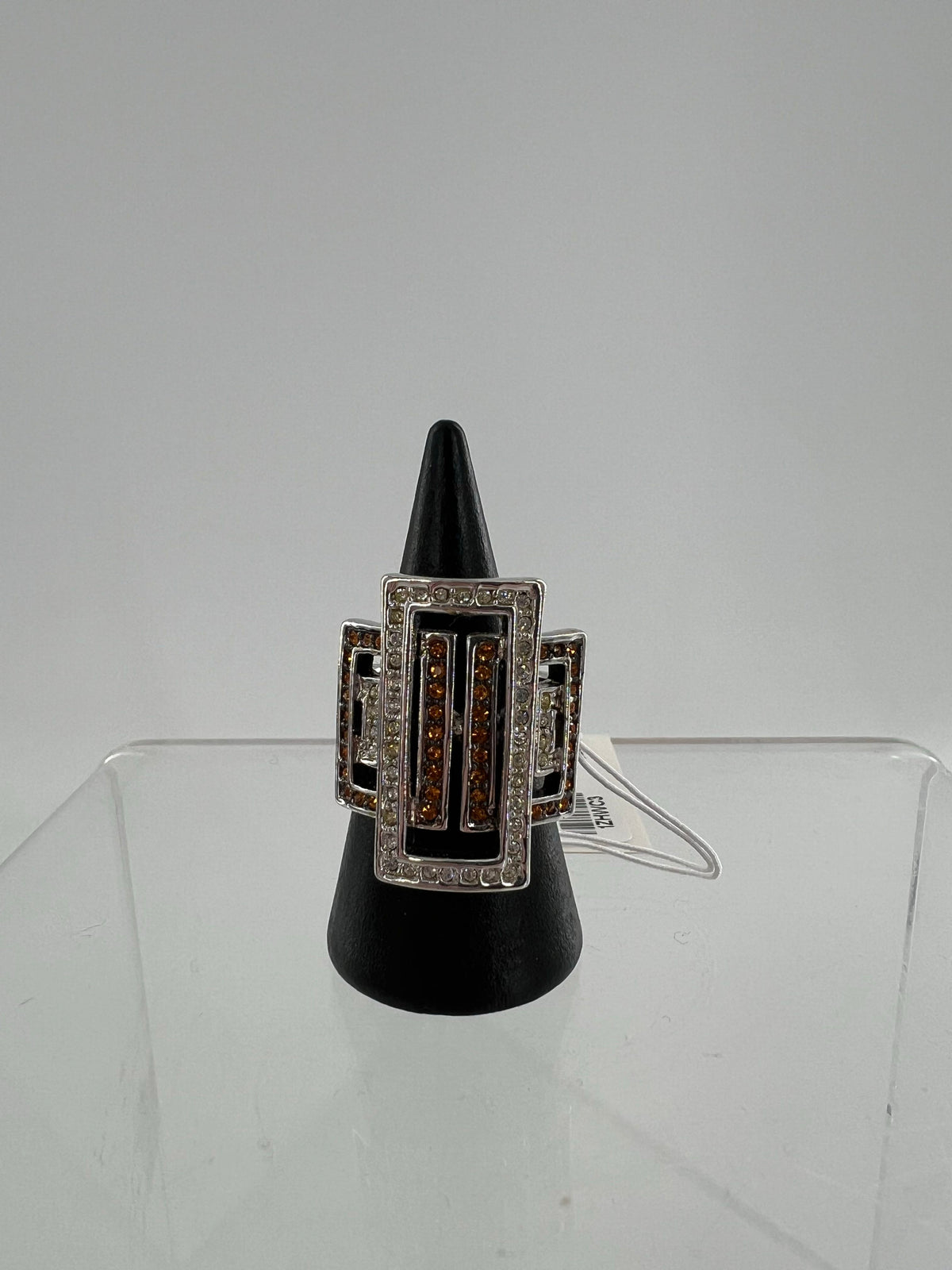 sz 6 silver clear & brown stone ring