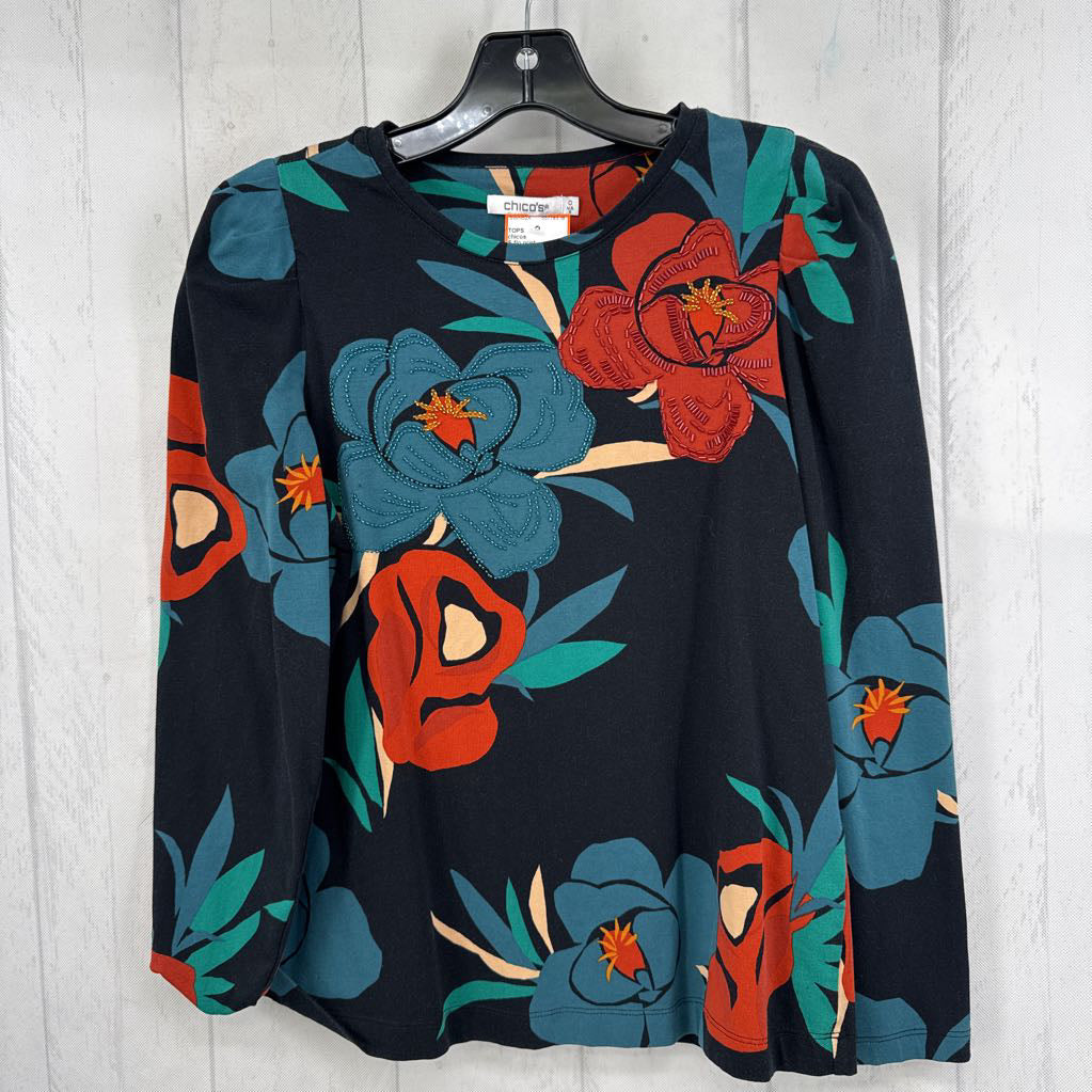S flo print embelished l/s tee