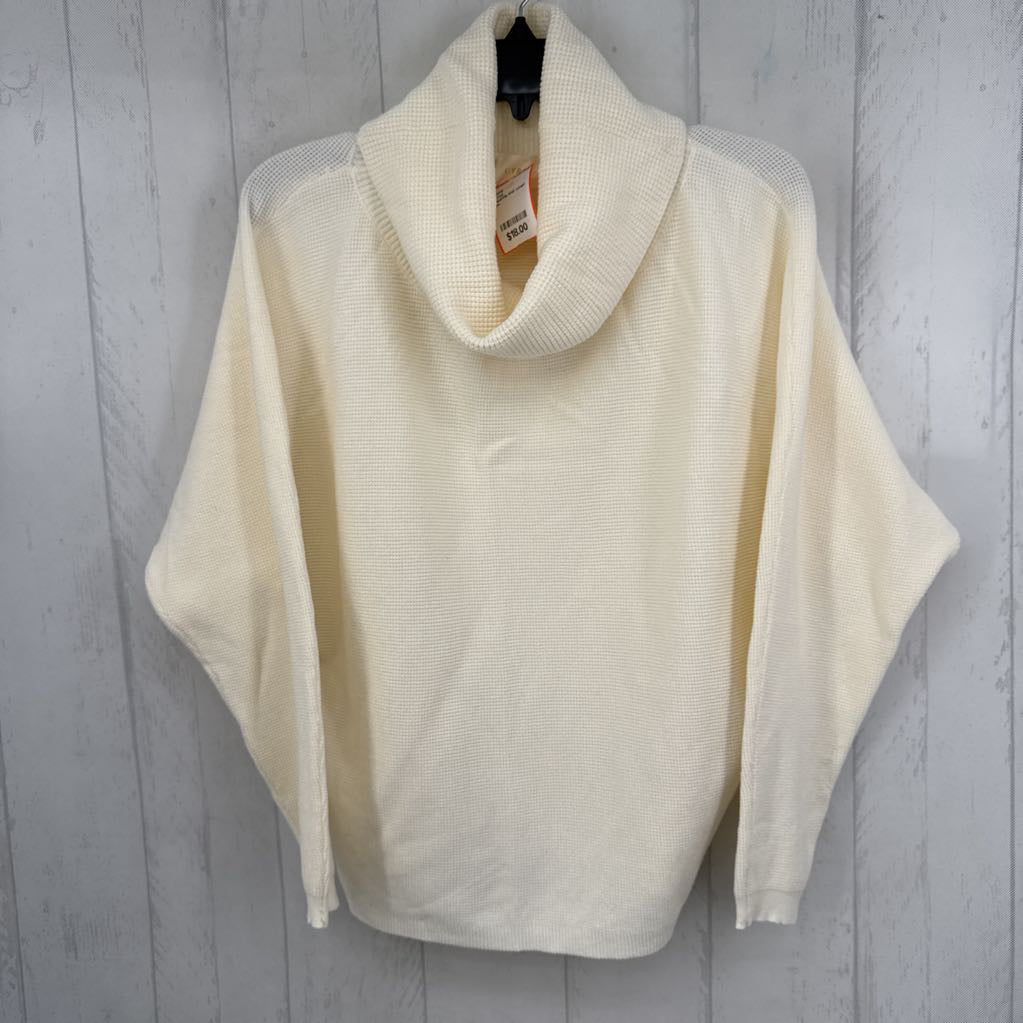 L waffle knit cowl neck l/s top