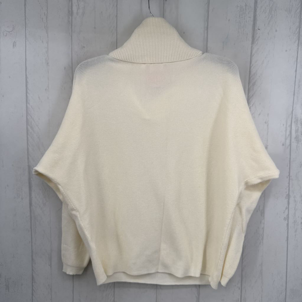 L waffle knit cowl neck l/s top