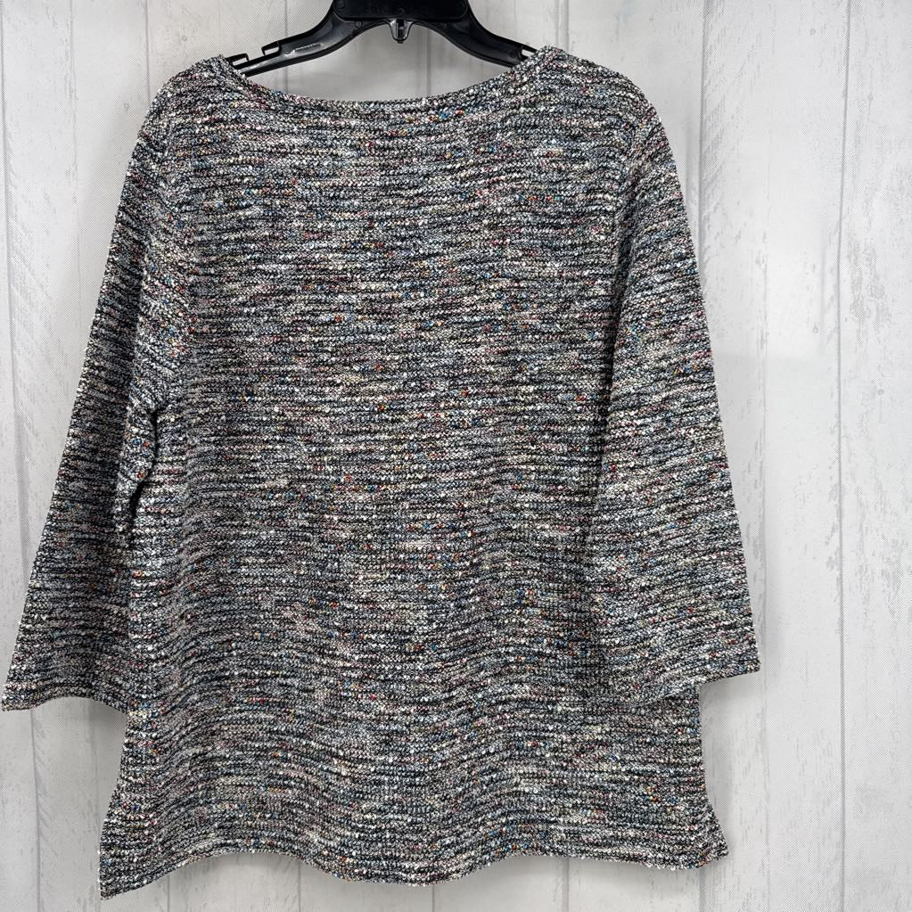 XL colorful textured 3/4 slv top