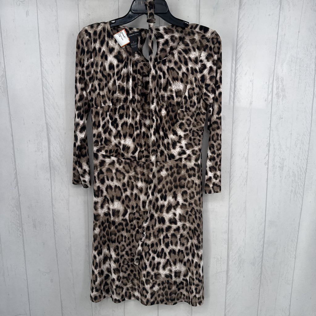 S animal print belted l/s dress
