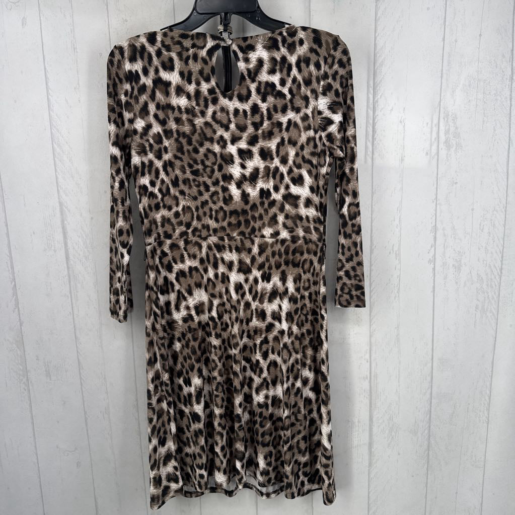 S animal print belted l/s dress