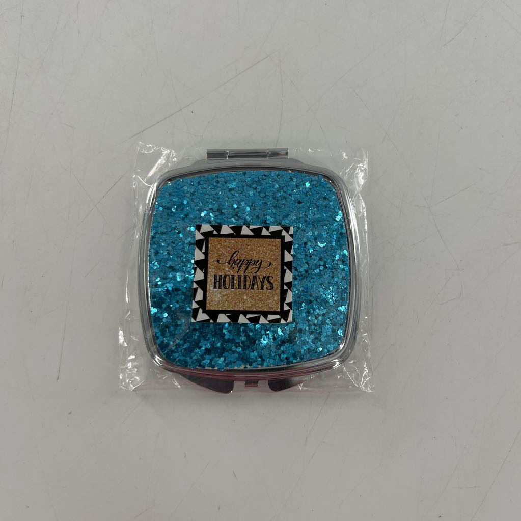 turquoise glitter square compact mirror