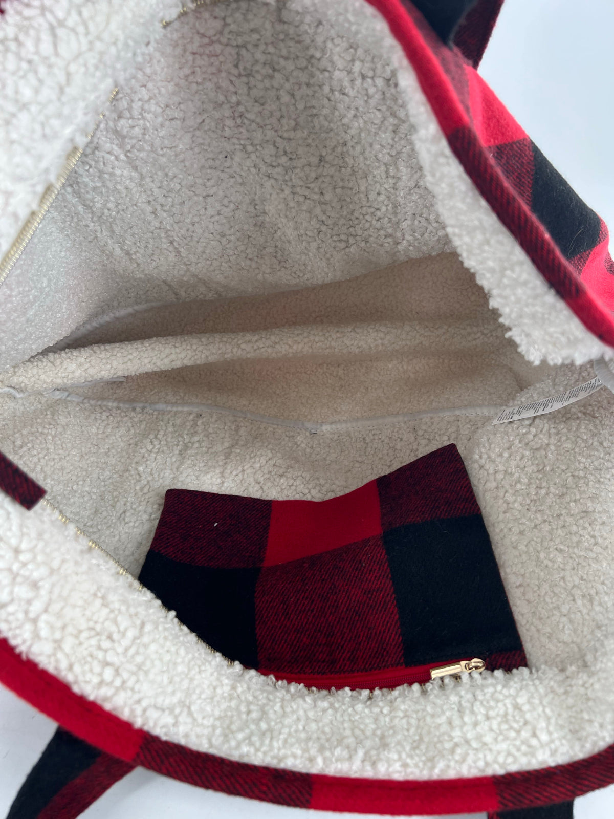 buffalo check plaid sherpa lined tote bag