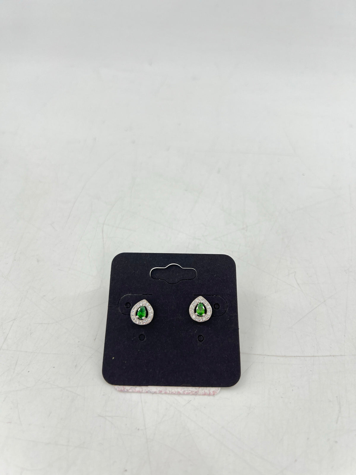 silver teardrop green stone earrings