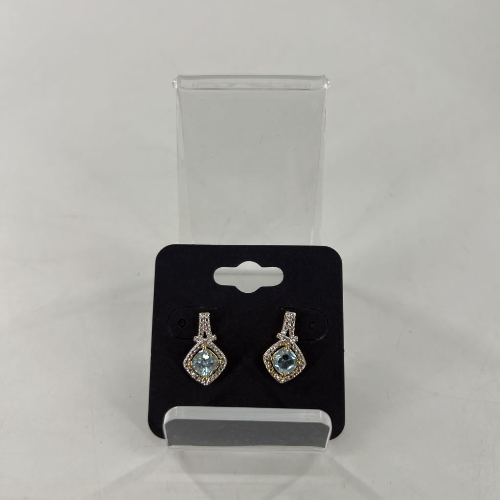 .925 gold cz blue stone earrings