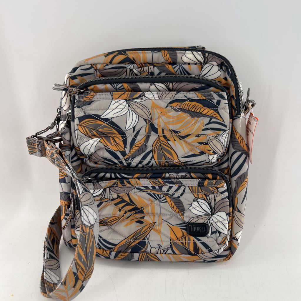 double zip leaf print crossbody w/ zip around pockets