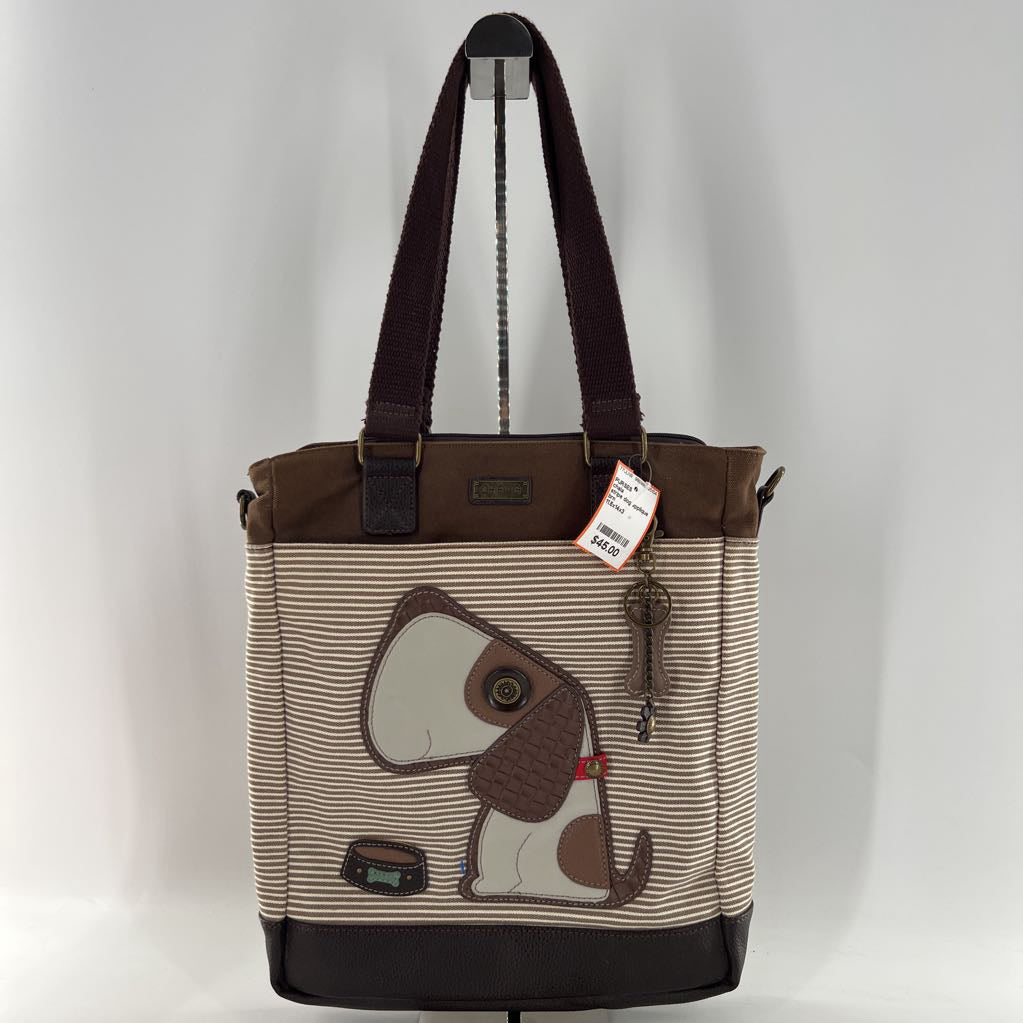 stripe dog applique tote