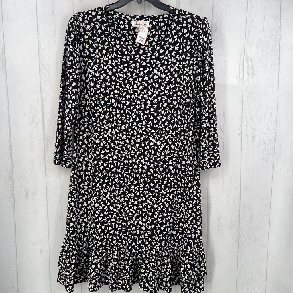 10 flo print ruffle hem 3/4 slv dress