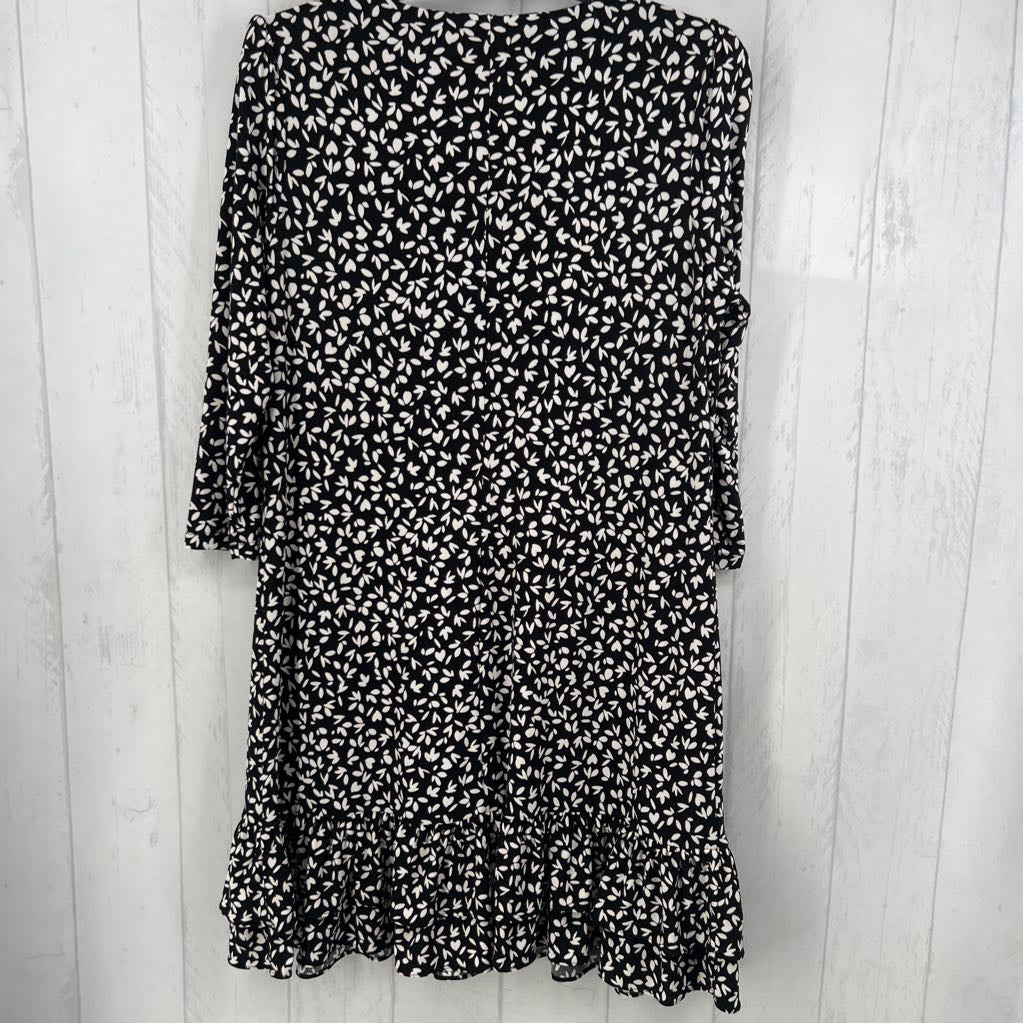 10 flo print ruffle hem 3/4 slv dress