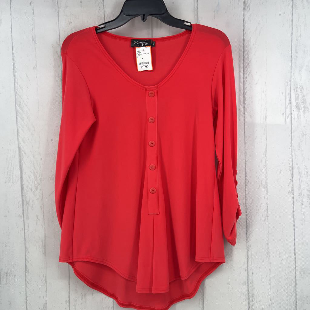 6 button down tab slv top