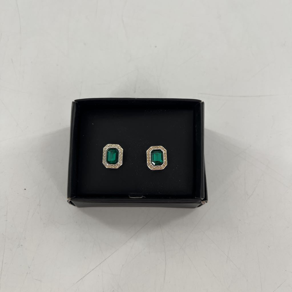 emerald-cut green stone earrings