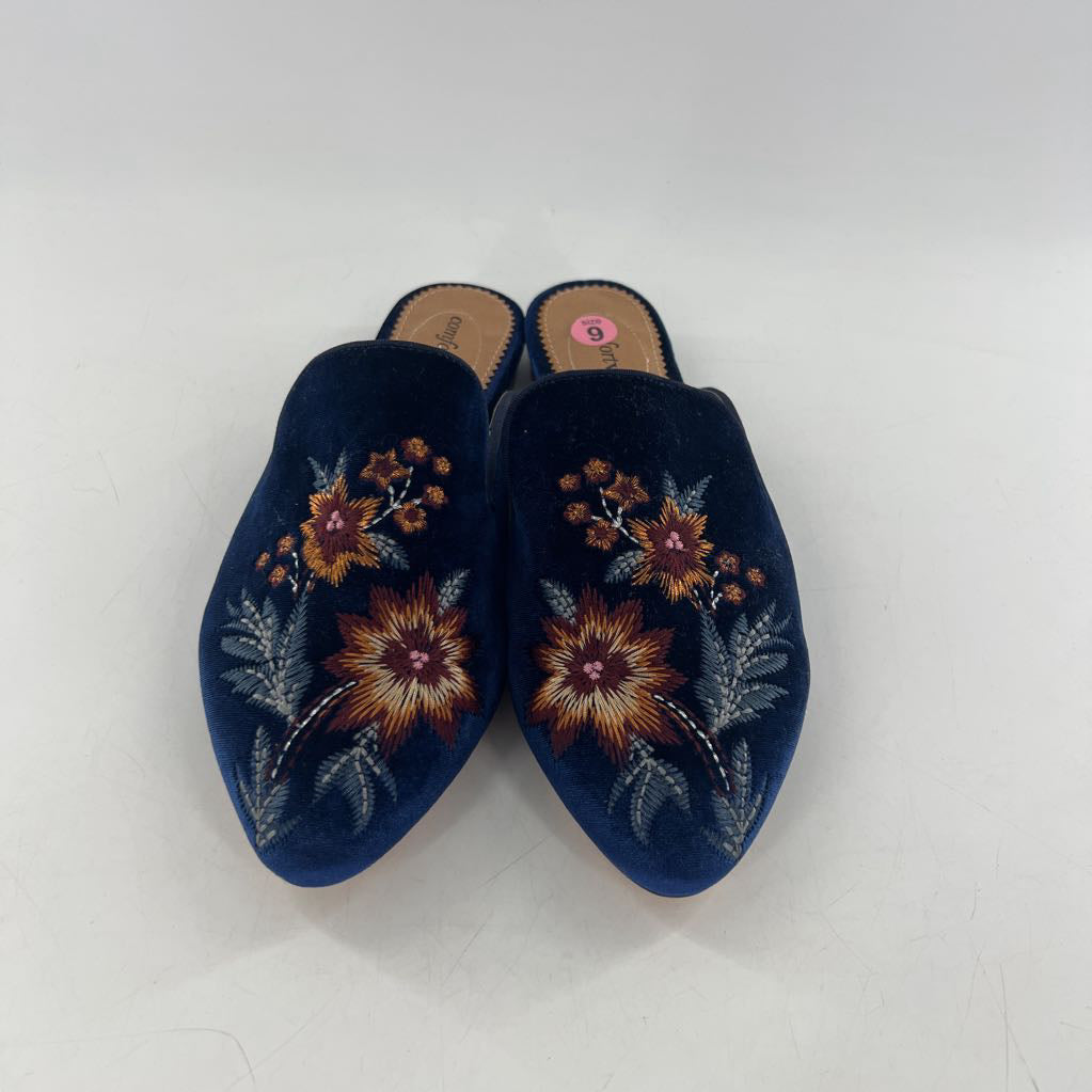 9 velvet flo embroidered mule slip-on
