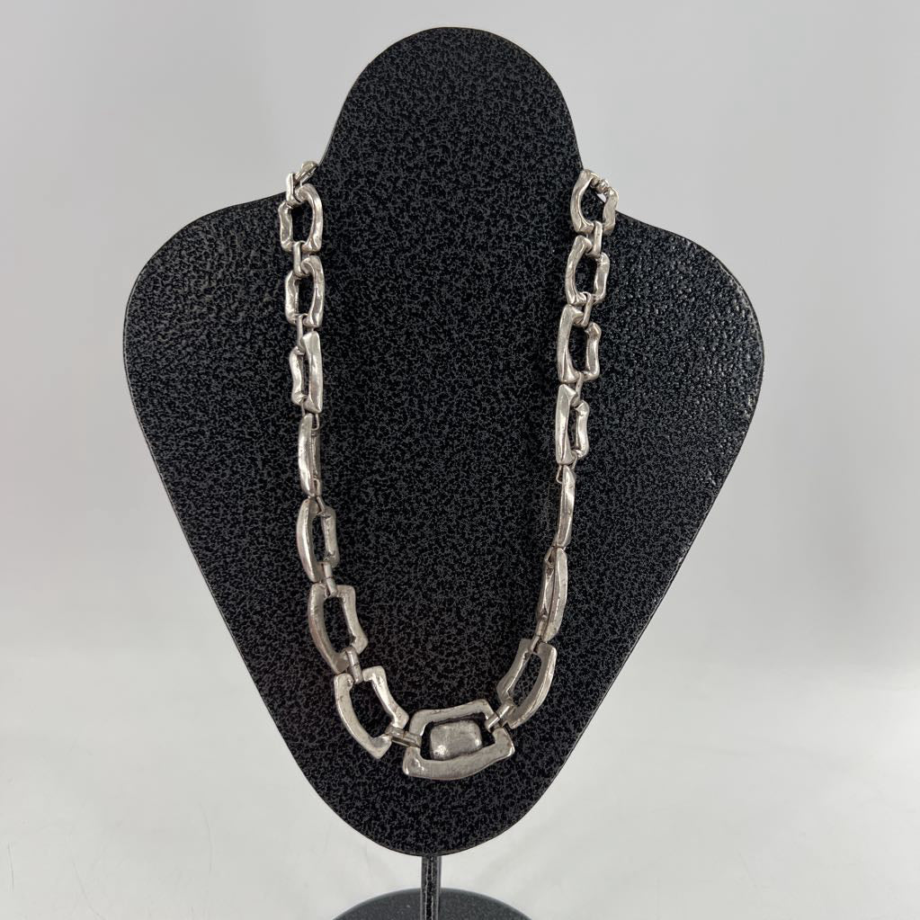 10" silver rectangle cz stone necklace