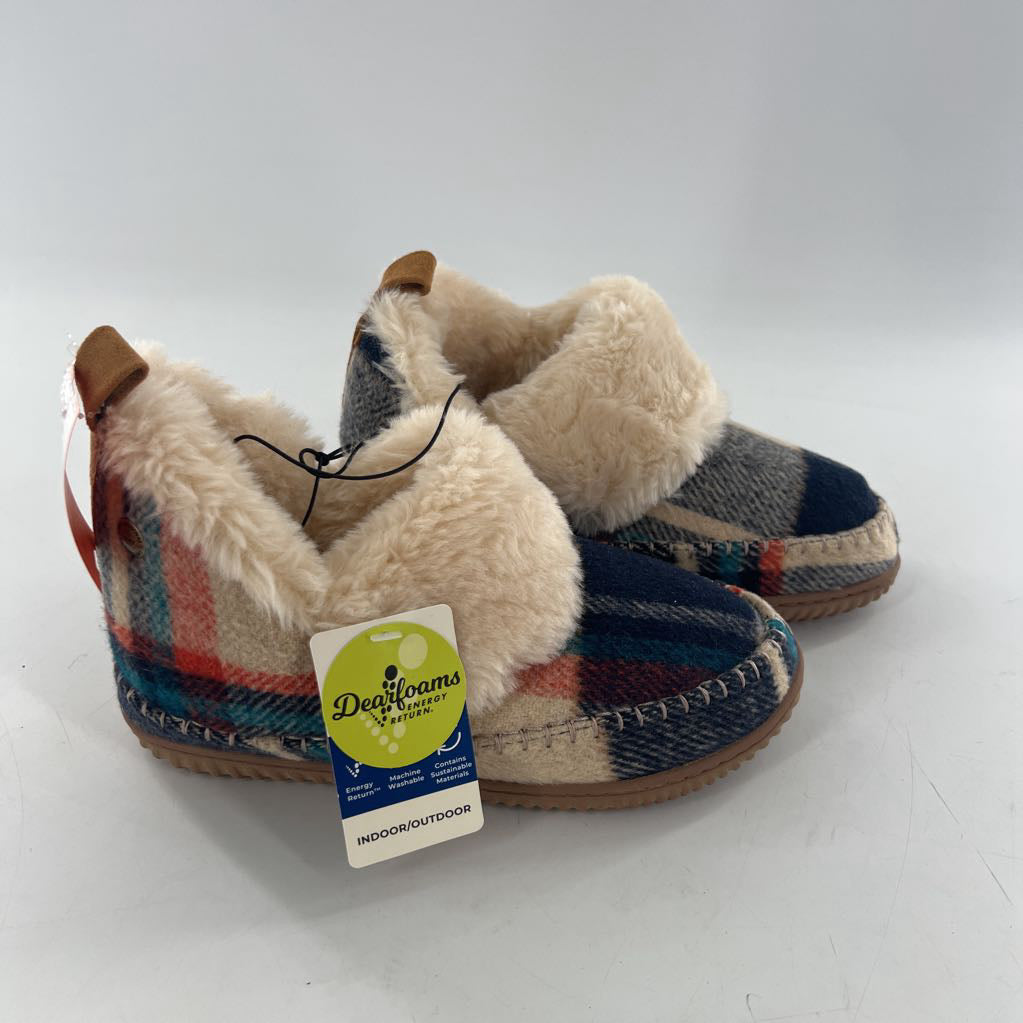 7 plaid faux fur lined slip on bootie